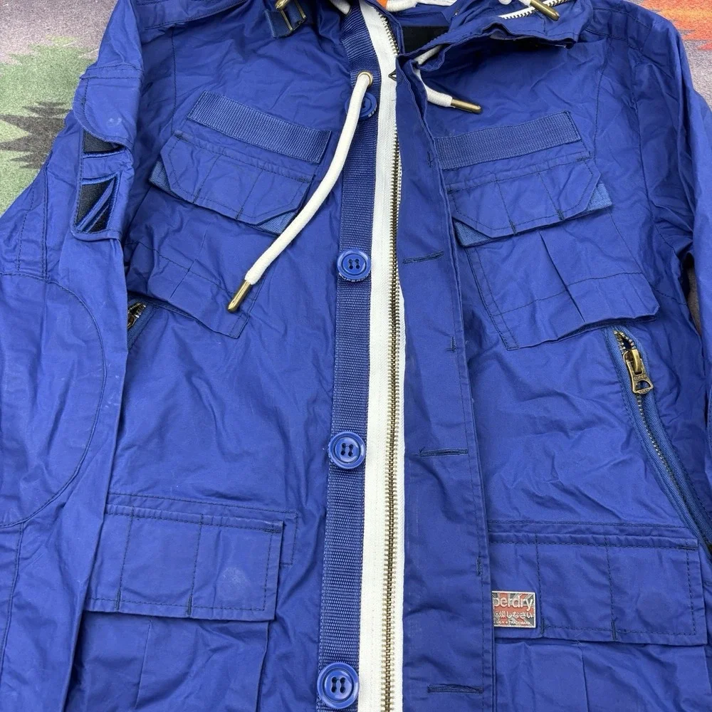 Superdry Military Jacket Men's Small Blue Cotton Utility Safari Pockets Full Zip